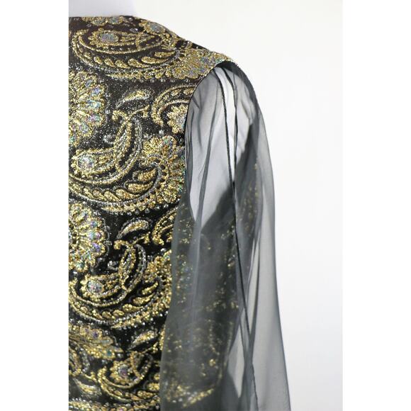 Vintage 60s Witchy Gothic Glam Jack Bryan Black Chiffon Maxi Dress Medium - Picture 10 of 10